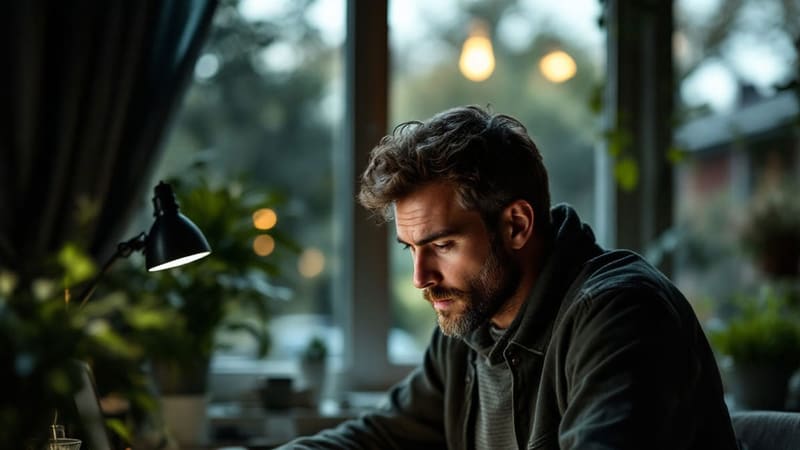 Un freelance concentré travaillant dans un espace de coworking éco-responsable lumineux