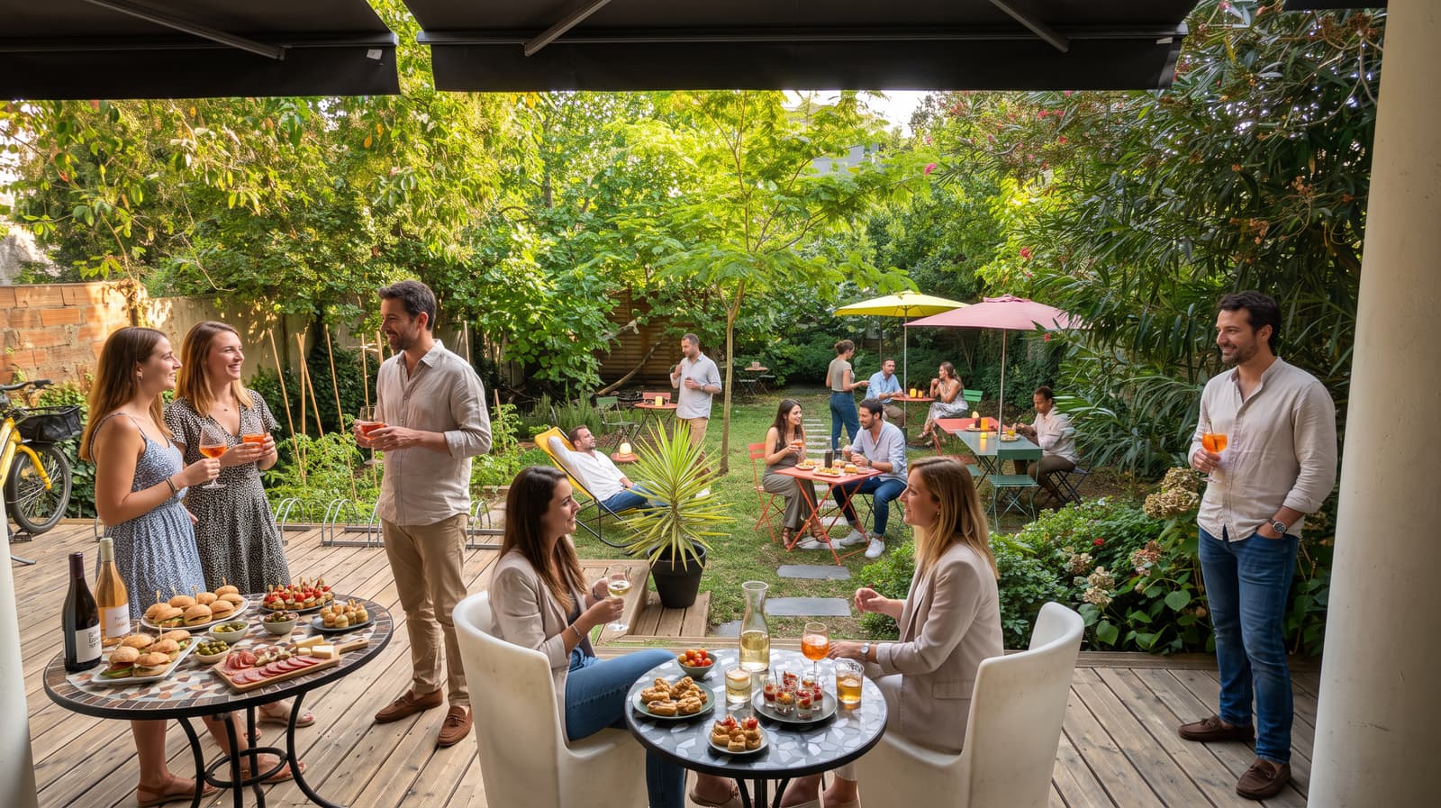 Un afterwork sur la terrasse et dans le jardin de BigFive Coworking, à Bordeaux Chartrons